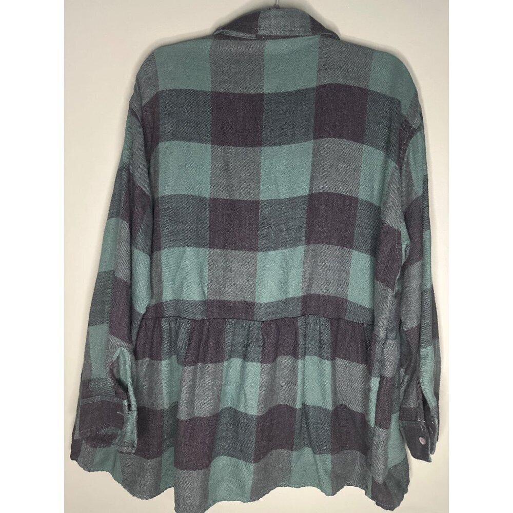 American Eagle Size L Plaid Button Down Blouse Ruffle Hem Boho Retro Y2K Vintage - Picture 6 of 8
